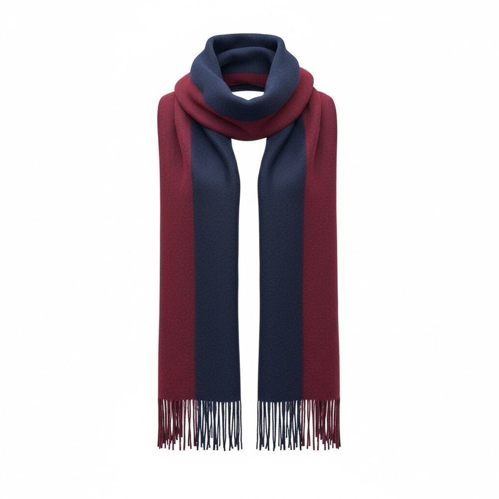 Hermes Bordeaux & Navy Blue 100% Cashmere Kasak Fringed Shawl Wrap Scarf Auth